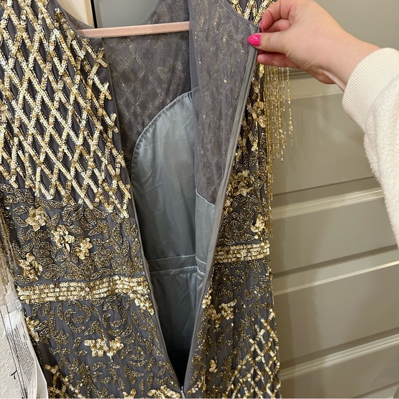 NWT Mac Duggal 4908 Embellished Beaded Fringe Cap Sleeve Gown - Picture 8 of 12